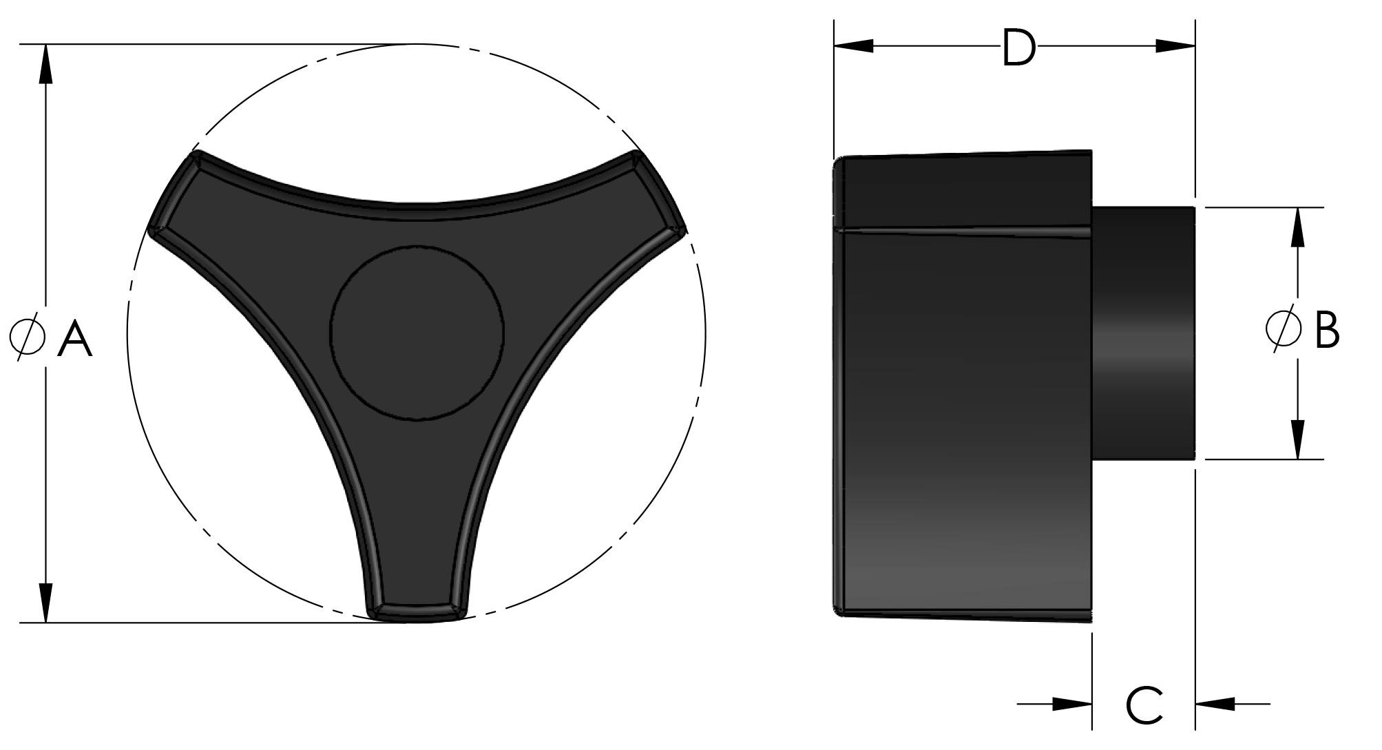 Item 3P2 Sml. 3Point Knobs, 3Prong Knobs On Innovative Components